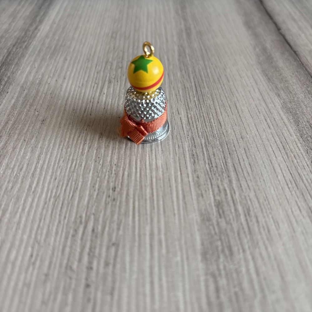 Vintage Yellow Circus Ball Ornament Metal Sewing Thimble Collectible Silver Tone